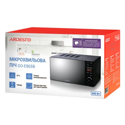 Мікрохвильова піч ARDESTO, 20л, електр.керув., 800Вт, дисплей, відкр.кнопкою, без поворот.стола, чорний (GO-E865B)