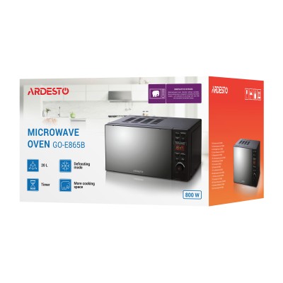 Мікрохвильова піч ARDESTO, 20л, електр.керув., 800Вт, дисплей, відкр.кнопкою, без поворот.стола, чорний (GO-E865B)