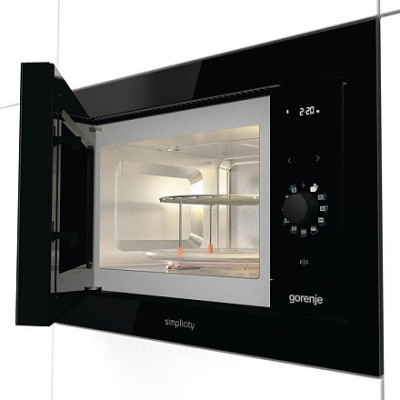 Мікрохвильова піч Gorenje вбудовувана Simplicity, 23л, міх. управл., 900Вт, гриль, дисплей, чорний (BM235G1SYB)