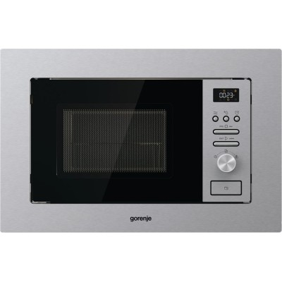 Мікрохвильова піч Gorenje вбудовувана, 20л, міх. управл., 800Вт, гриль, дисплей, інвертор, нерж (BMI201AG1X)