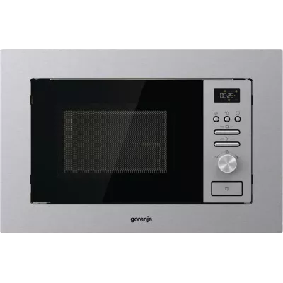 Мікрохвильова піч Gorenje вбудовувана, 20л, міх. управл., 800Вт, гриль, дисплей, інвертор, нерж (BMI201AG1X)