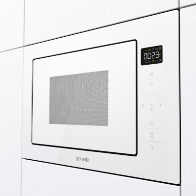 Мікрохвильова піч Gorenje вбудовувана, 25л, електр. управл., 900Вт, гриль, дисплей, приготування на кількох рівнях, білий (BM251