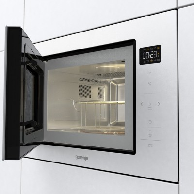 Мікрохвильова піч Gorenje вбудовувана, 25л, електр. управл., 900Вт, гриль, дисплей, приготування на кількох рівнях, білий (BM251