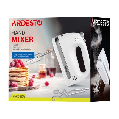 Міксер Ardesto ручний 300Вт, насадки-4, турборежим, білий (HMC-3000W)