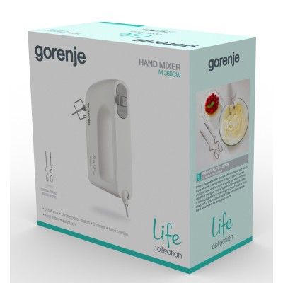 Міксер Gorenje ручний 345Вт, насадки-4, турборежим, білий (M360CW)
