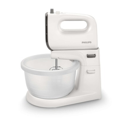 Міксер Philips стаціонарний Viva Collection 450Вт, насадки-4, чаша-пластик, 3л, біло-сірий (HR3745/00)