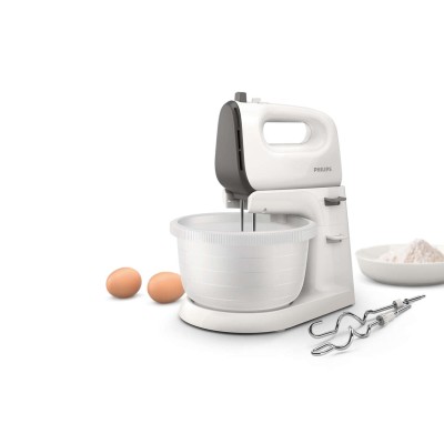 Міксер Philips стаціонарний Viva Collection 450Вт, насадки-4, чаша-пластик, 3л, біло-сірий (HR3745/00)