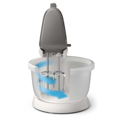 Міксер Philips стаціонарний Viva Collection 450Вт, насадки-4, чаша-пластик, 3л, біло-сірий (HR3745/00)