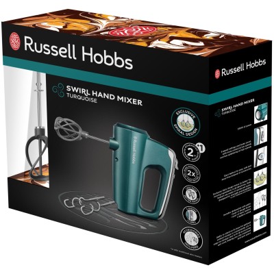 Міксер Russell Hobbs ручний Turquoise, 350Вт, насадки-4, турборежим, бірюзовий (25891-56)