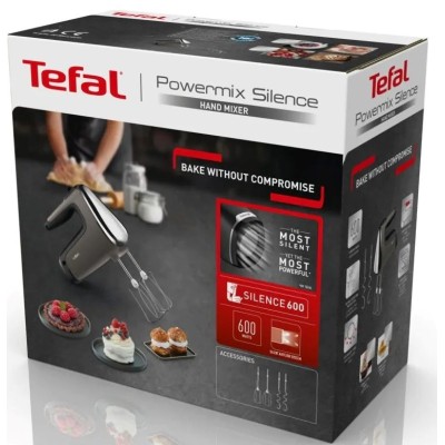 Міксер Tefal ручний Powermix Silence 600Вт, насадки-4, турборежим, сіро-чорний (HT650E38)