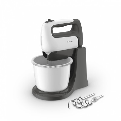 Міксер Tefal стаціонарний  Prep'Mix+ Standbowl 500Вт, насадки-4, чаша-пластик, 2.5л, турборежим, біло-сірий (HT464138)