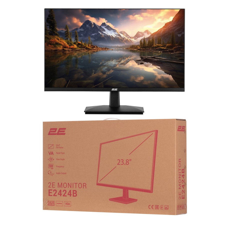 Монітор 2E 23.8" E2424B D-Sub, HDMI, VA, 100Hz, FreeSync Монітор 2E 23.8" E2424B D-Sub, HDMI, VA, 100Hz, FreeSync