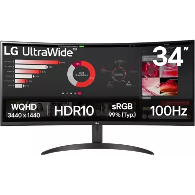 Монітор LG 34" 34WR50QK-B 2xHDMI, DP, Audio, VA, 3440x1440, 21:9, 100Hz, sRGB 99%, CURVED, FreeSync, HDR10