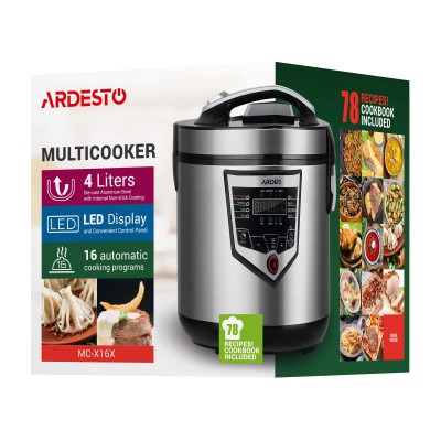 Мультиварка Ardesto, 860Вт, чаша-4л, електронне керув., пластик, сірий (MC-X16X)