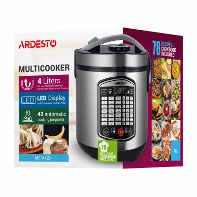 Мультиварка Ardesto, 860Вт, чаша-4л, електронне керув., пластик, сірий (MC-X42X)