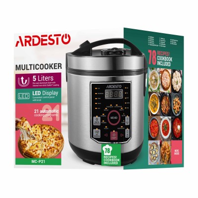Мультиварка Ardesto, 860Вт, чаша-5л, електронне керув., книга рецептів, метал/пластик, сірий (MC-P21)