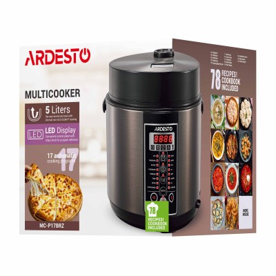 Мультиварка Ardesto, 860Вт, чаша-5л, електронне керув., метал/пластик, бронзовий (MC-P17BRZ)