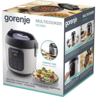 Мультиварка Gorenje, 476Вт, мини, чаша-2л, електронне керув., 5 програм, метал/пластик, чорний (MC2SBK)