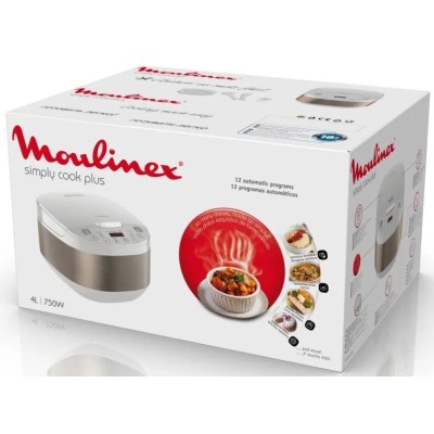 Мультиварка Moulinex SimplyCook Plus, 750Вт, чаша-4л, електронне керув., метал/пластик, білий (MK622132)
