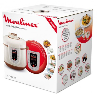 Мультиварка-скороварка Moulinex, 1000Вт, чаша-5л, сенсорне керув., метал/пластик, білий (CE501134)