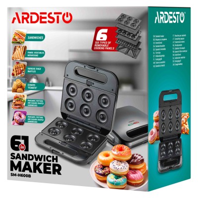 Мультимейкер Ardesto, 700Вт, комплект-6 пластин, корпус-пластик, чорний (SM-H600B) Мультимейкер Ardesto, 700Вт, комплект-6 пластин, корпус-пластик, чорний (SM-H600B)
