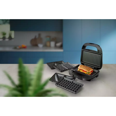 Мультимейкер Philips Series 5000 750Вт, антипригарне покриття, 3 пластини, корпус-пластик, чорно-сріблястий (HD2350/80)