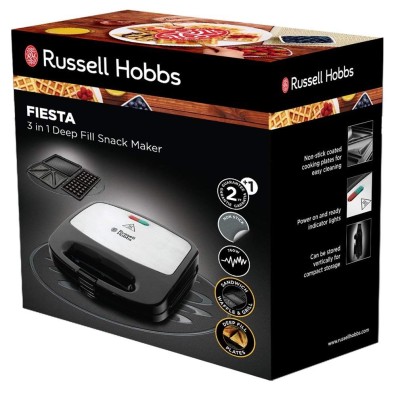 Мультимейкер Russell Hobbs Fiesta 750Вт, алюміній, 3 пластини, корпус-нержав.сталь/пластик, чорний (24540-56)