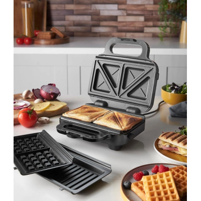 Мультимейкер Russell Hobbs, 750Вт, комплект-3 пластини, алюміній, корпус-нержав.сталь, пластик, чорний-срібний (26810-56)