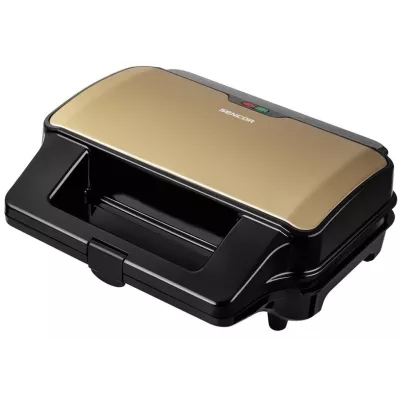 Мультимейкер Sencor, 900Вт, комплект-4 пластини, алюміній, корпус-нержав.сталь, пластик, чорний-шампань (SSM9977CH)