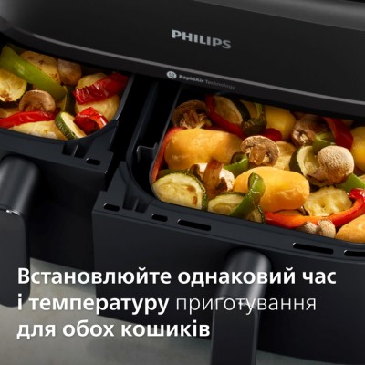 Мультипіч Philips Ovi Dual Series 3000 2750Вт, чаша-6+3л, сенсорне управл., 2 контейнера,8 авто. програм, пластик, чорний (NA350