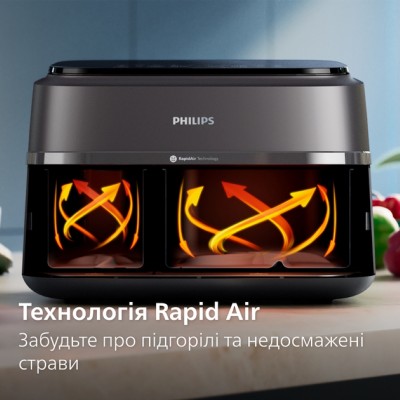 Мультипіч Philips Ovi Dual Series 3000 2750Вт, чаша-6+3л, сенсорне управл., 2 контейнера,8 авто. програм, пластик, чорний (NA350
