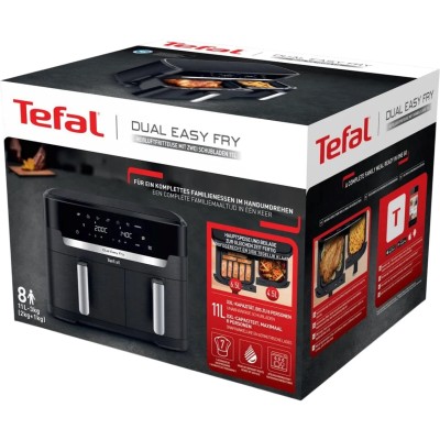 Мультипіч Tefal Dual Easy Fry XXL, 2700Вт, чаша-6.5+4.5л, сенсорне керув., 2 чаши, гриль, пластик, чорний (EY9428E0)