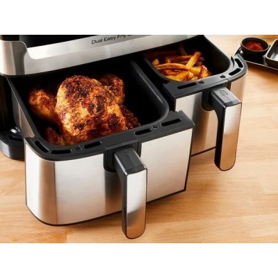 Мультипіч Tefal Dual EasyFry&Grill AirFryer, 2700Вт, чаша-5.2+3.1л, сенсорне керув., 2 чаши, гриль, пластик, сіро-чорний (EY905D