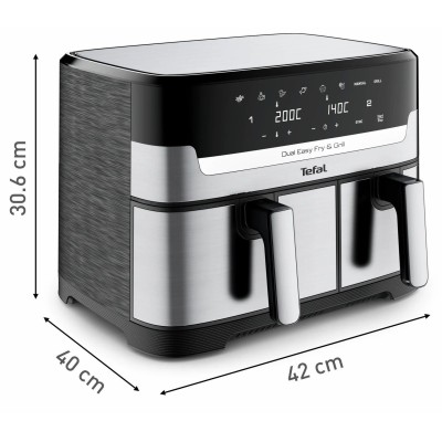 Мультипіч Tefal Dual EasyFry&Grill AirFryer, 2700Вт, чаша-5.2+3.1л, сенсорне керув., 2 чаши, гриль, пластик, сіро-чорний (EY905D