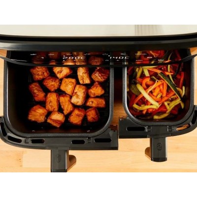 Мультипіч Tefal Dual EasyFry&Grill AirFryer, 2700Вт, чаша-5.2+3.1л, сенсорне керув., 2 чаши, гриль, пластик, сіро-чорний (EY905D