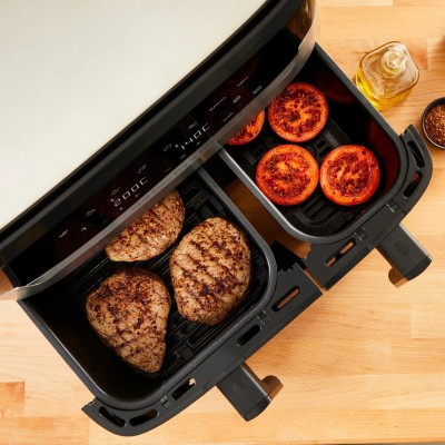 Мультипіч Tefal Dual EasyFry&Grill AirFryer, 2700Вт, чаша-5.2+3.1л, сенсорне керув., 2 чаши, гриль, пластик, сіро-чорний (EY905D