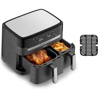 Мультипіч Tefal Dual EasyFry&Grill AirFryer, 2700Вт, чаша-5.2+3.1л, сенсорне керув., 2 чаши, гриль, пластик, чорний (EY905B10)