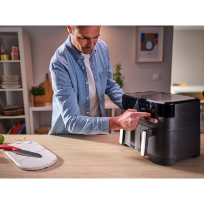Мультипіч Tefal Dual EasyFry&Grill AirFryer, 2700Вт, чаша-5.2+3.1л, сенсорне керув., 2 чаши, гриль, пластик, чорний (EY905B10)