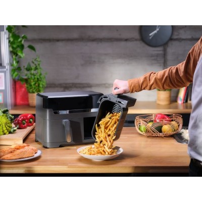 Мультипіч Tefal Dual EasyFry&Grill AirFryer, 2700Вт, чаша-5.2+3.1л, сенсорне керув., 2 чаши, гриль, пластик, чорний (EY905B10)