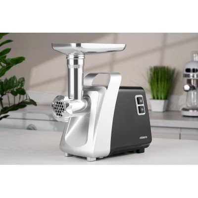М'ясорубка Ardesto, 2100Вт, 2кг/хв, 3 решітки, насадка для ковбас, кеббе, томатів, 3 терки, бургер-прес, пластик, чорно-срібний 