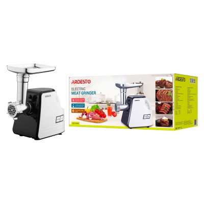 М'ясорубка Ardesto, 2300Вт, продук.-2.2кг/хв, 4 решітки + для ковб., кеббе, насадка для томатів, пластик, біло-чорний (MGA-2300W М'ясорубка Ardesto, 2300Вт, продук.-2.2кг/хв, 4 решітки + для ковб., кеббе, насадка для томатів, пластик, біло-чорний (MGA-2300W