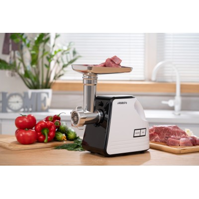 М'ясорубка Ardesto, 2300Вт, продук.-2.2кг/хв, 4 решітки + для ковб., кеббе, насадка для томатів, пластик, біло-чорний (MGA-2300W М'ясорубка Ardesto, 2300Вт, продук.-2.2кг/хв, 4 решітки + для ковб., кеббе, насадка для томатів, пластик, біло-чорний (MGA-2300W