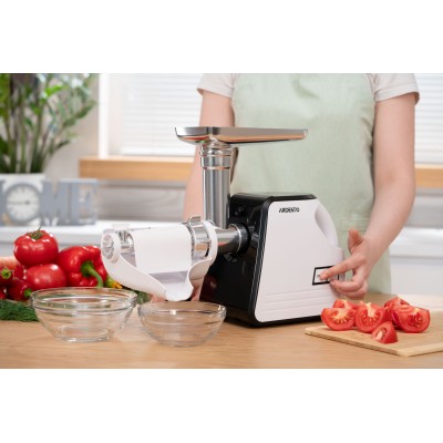 М'ясорубка Ardesto, 2300Вт, продук.-2.2кг/хв, 4 решітки + для ковб., кеббе, насадка для томатів, пластик, біло-чорний (MGA-2300W М'ясорубка Ardesto, 2300Вт, продук.-2.2кг/хв, 4 решітки + для ковб., кеббе, насадка для томатів, пластик, біло-чорний (MGA-2300W