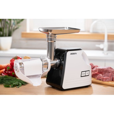 М'ясорубка Ardesto, 2300Вт, продук.-2.2кг/хв, 4 решітки + для ковб., кеббе, насадка для томатів, пластик, біло-чорний (MGA-2300W М'ясорубка Ardesto, 2300Вт, продук.-2.2кг/хв, 4 решітки + для ковб., кеббе, насадка для томатів, пластик, біло-чорний (MGA-2300W