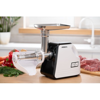 М'ясорубка Ardesto, 2300Вт, продук.-2.2кг/хв, 4 решітки + для ковб., кеббе, насадка для томатів, пластик, біло-чорний (MGA-2300W М'ясорубка Ardesto, 2300Вт, продук.-2.2кг/хв, 4 решітки + для ковб., кеббе, насадка для томатів, пластик, біло-чорний (MGA-2300W