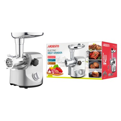М'ясорубка Ardesto, 3000Вт, продук.-2.6кг/хв, 4 решітки + для ковб., кеббе, 3 терки, метал, сріблястий (MGA-3000W) М'ясорубка Ardesto, 3000Вт, продук.-2.6кг/хв, 4 решітки + для ковб., кеббе, 3 терки, метал, сріблястий (MGA-3000W)