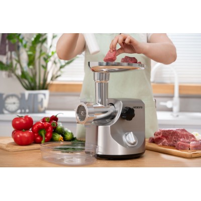 М'ясорубка Ardesto, 3000Вт, продук.-2.6кг/хв, 4 решітки + для ковб., кеббе, 3 терки, метал, сріблястий (MGA-3000W) М'ясорубка Ardesto, 3000Вт, продук.-2.6кг/хв, 4 решітки + для ковб., кеббе, 3 терки, метал, сріблястий (MGA-3000W)