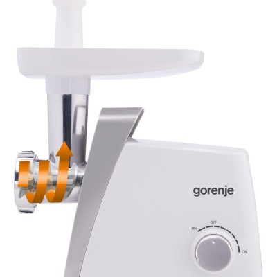 М'ясорубка Gorenje, 1600Вт, 2,2кг/хв, 2 решітки, пластик, білий (MG1601W)