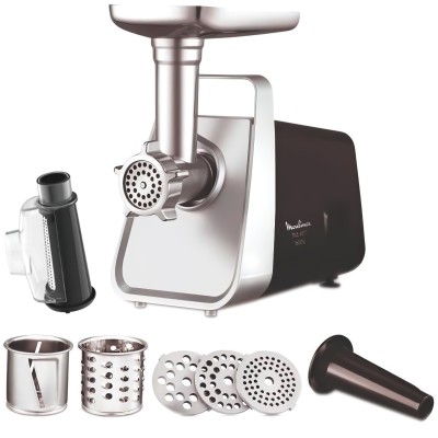 М'ясорубка Moulinex, 1600Вт, 1.9кг/хв, 3 решітки, насадка для ковбас, томатів, 3 терки, пластик/мет, чорно-срібний (ME307832)