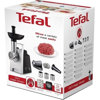 М'ясорубка Tefal HV1 7in1, 1400Вт, 1.7кг/хв, 2 решітки, насадка для ковбас, томатів, 3 терки, пластик, чорний (NE109838)